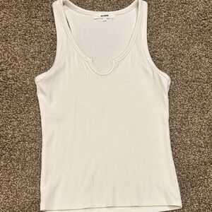 Joah Brown White Henley Ribbed Tank Top